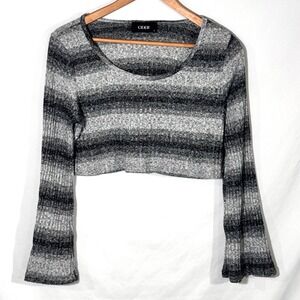 Cider Y2K Grunge Cropped Sweater Bell Sleeve Striped Grey Sz L Whimsigoth Punk